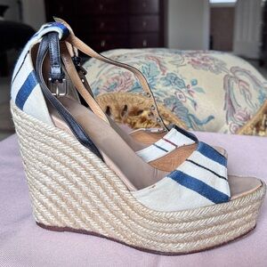 Hermes Blue and White Wedge Sandals